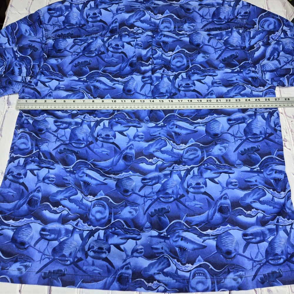 High Seas Trading Co Mens Blue Shark Print Button Up Hawaiian Shirt XXXL USA - Picture 5 of 8